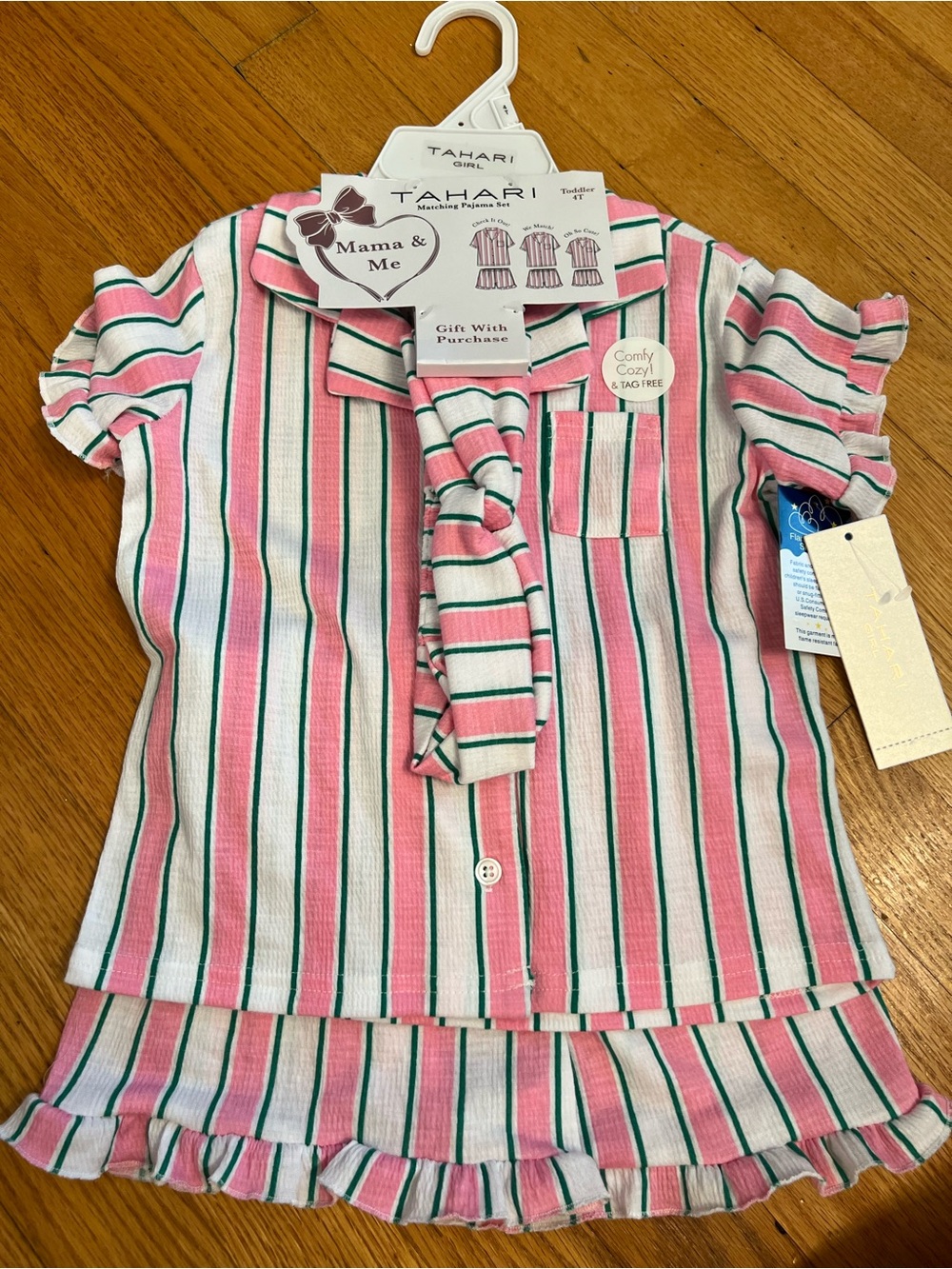 Tahari Kids Pink Stripe Pajama Set with headband Mama & Me